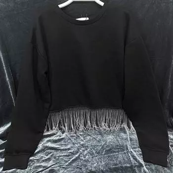 Tassel Minimalist Loose Cool Personality Cropped Top Patchwork Black 40