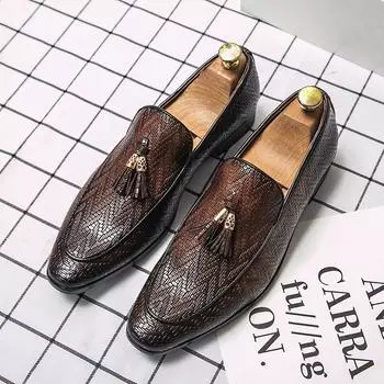 Tassel Plaid Men New Loafers Weaving Comfortable Soft Mens Leisure Leather Shoes 2025 Fashion Sapato Masculino Large Size 38-45 6.5