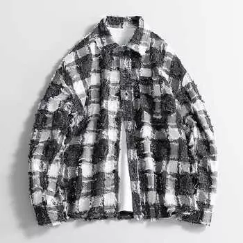 Tassel Plaid Shirt Men s American Style Chic Shirt Small Fragrance Jacket Minimalist Style Men s High-end Couple Outfit Autumn M серый