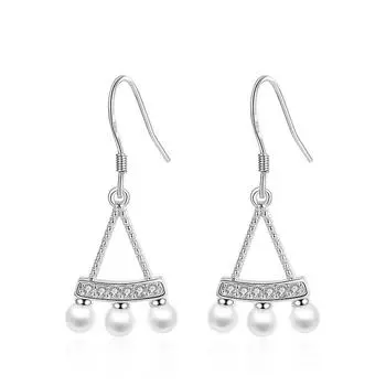 Tassel Qing New Silver Stud Earrings Pearl Retro Fan Earrings, Women s Ear Hook Fashion Accessories