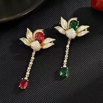 Tassel Rhinestone Brooches Zinc Zinc Alloy Clothes Badges Elegant Women Brooches Women красный