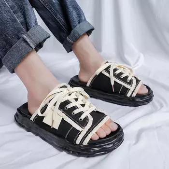 Tassel slippers men s summer wear trendy brand one-word drag versatile height increase non-slip design sandals 4888-R 38 чёрный