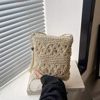 Tassel woven bucket bag women s summer new high-end niche high-end messenger shoulder bag
