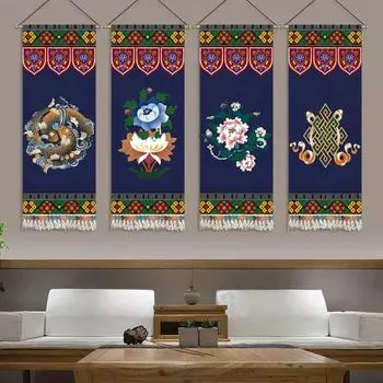 Кисточки Тибетские Благоприятные Восемь Сокровищ Подвесная Картина Искусство Ткань Гостиная Фон Обои Украшения Ткань Картина 45x100cm