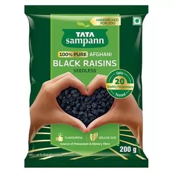 Tata Sampann 100% Pure Afghani Black Raisins Seedless | Kali Kishmish | Kali Draksh | Dry Fruits | Flavourful & Delicious Snack | 200 g