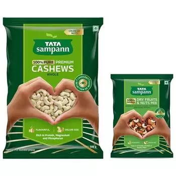TATA Sampann Чистые цельные кешью | 500 г и смесь сухофруктов и орехов Tata Sampann, 200 г