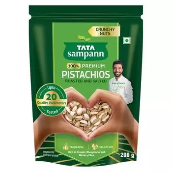 TATA Sampann Фисташки жареные и соленые, Pista, 200 г, богаты белком, фосфором и пищевыми волокнами, отборные орехи и сухофрукты, очищенные орехи, хрустящие