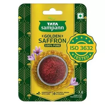Tata Sampann Golden Saffron, 1 г, натуральный ароматизатор и краситель, чистый кесар, протестирован по стандарту ISO 3632