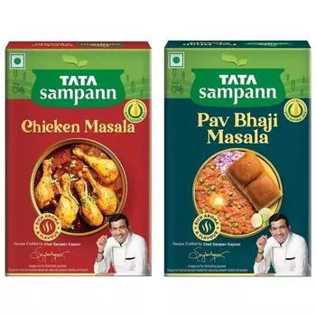 TATA Sampann Куриная масала с натуральными маслами, приготовленная шеф-поваром Сандживом Капуром, 100 г и Тата Сампанн Пав Бхаджи Масала, 100 г