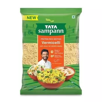 TATA Sampann Необжаренная вермишель | Богатый белком севиян | Изготовлен из суджи | Без добавления майды | Источник пищевых волокон | 400 г