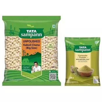 Тата Сампанн Неполированный Кабули Чана (Большой размер), 500 г и порошок кориандра Tata Sampann с натуральными маслами, 200 г