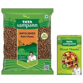 TATA Sampann Нешлифованный Kala Chana, 1 кг и Tata Sampann Chaat Masala с натуральными маслами, приготовленный шеф-поваром Сандживом Капуром, 100 г