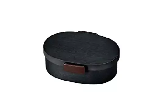 Tatsumiya 30214 Black Charcoal Hemp Leaf Wood Grain Oval Bento