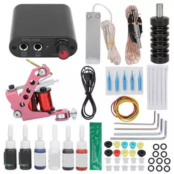 Tattoo Machine Kit Power Supply Needles Tips Grips Tattoo Supplies for Tattoo Artists 90265VUS US Plug