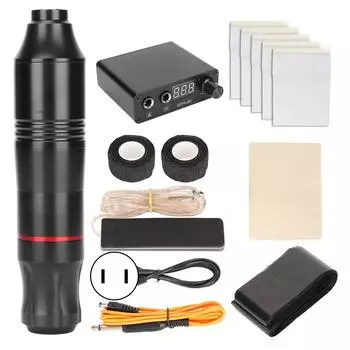 Tattoo Machine Pen Kit LED Power Supply Liner Shader High Speed Complete Tattoo Machine Kit US Plug