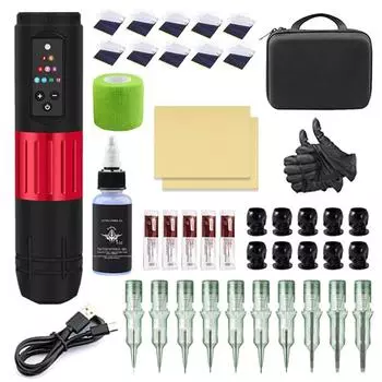 Набор тату-машинок, полная беспроводная ручка для татуировки, секущая линия, запотевание, профессиональный набор для татуировки красный
