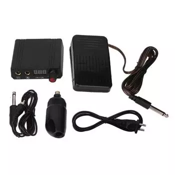 Tattoo Pen Kit LCD Display Dual Mode RAC Connector Rotary Short Tattoo Machine Set Black US Plug