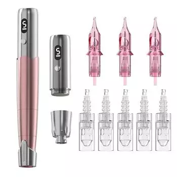 Тату-машинка Беспроводная ручка с двумя батареями для макияжа Поставка для перманентного макияжа 2 ручки US plug розовый