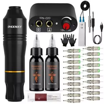 Тату-машинка PHOENIXY, ручка для татуировки, профессиональный тихий мотор, татуировщик, инструмент для боди-арта, чернила для татуировки, ЖК-дисплей, источник питания, татуировки для боди-арта