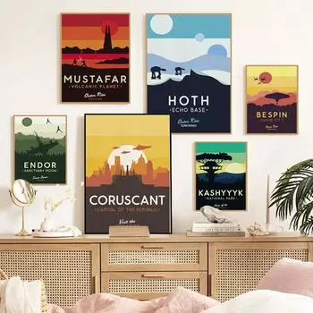 Татуин Планета Хот Печать Винтажное Искусство Живопись Путешествия Фильм Ретро Плакаты Пейзаж Плакаты Настенная Живопись Картина Домашний Декор Bespin 21x30cm No Framed