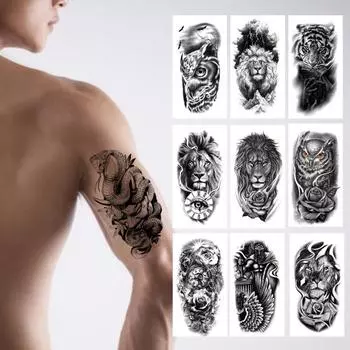 Татуировки на теле Красивый вид Легко удалить Удобная поддельная татуировка на теле Черно-белый тигр Временная татуировка Поддельная татуировка на теле для ноги I