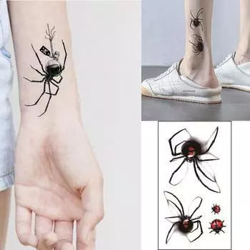 Татуировки Наклейки Насекомые 3D Татуировки Наклейки для женщин и девочек Цветные Пауки Водонепроницаемые Временные Уникальные 1 Sheet