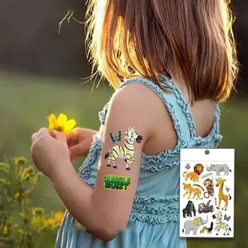 Татуировки с животными Наклейка Лес Сафари День Рождения Декор в стиле джунглей Wild One First 2 3 4 5 Years Children Birthday Decoration N2