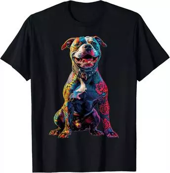 Татуировки собак Pitbull Tattooed Красочные Смешные Футболки XL