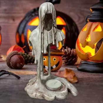 Тающая фигурка «Отбытие» Мрачного жнеца Хэллоуин, потрепанная белая статуя смерти из смолы для домашнего офиса