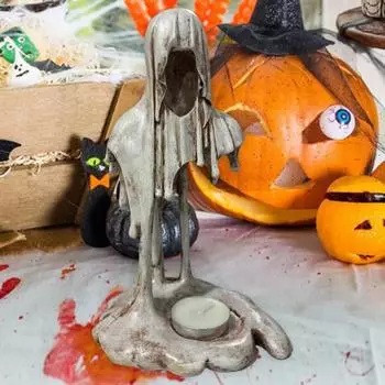 Тающая фигурка «Отбытие» Мрачного жнеца на Хэллоуин, потрепанная белая статуя смерти из смолы, скульптура для домашнего офиса, рабочего стола, книжной полки, украшения белый