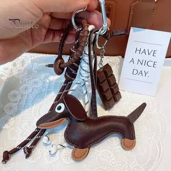 Такса брелок сумка кулон искусственная кожа милый щенок собака талисман подарки подвесные украшения для сумок сумки кошельки ретро стиль аксессуары чёрный