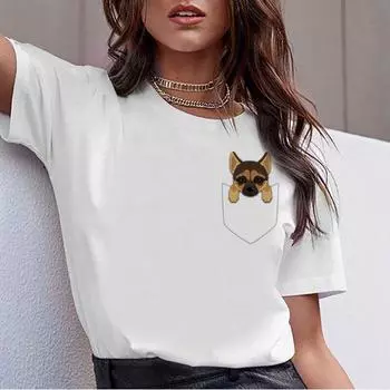 Такса Мопс Текель Забавная футболка женская Harajuku Милая футболка с французским бульдогом Фрэнсис Немецкая овчарка S белый