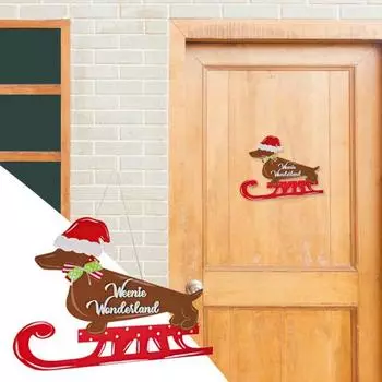 Такса Рождественский дверной знак Крытый Открытый сад Передняя дверь Настенная подвесная собака