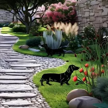 Такса садовый колышек металлический черный силуэт собаки колышек наружный декор такса знак с колышком для двора газона фермы S