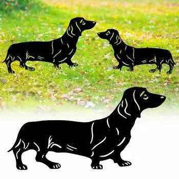 Такса садовый колышек металлический черный силуэт собаки колышек наружный декор такса знак с колышком для двора газона фермы S