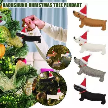 Такса Собака Рождественская елка Подвесные украшения Подвески для дома Рождественские украшения 2024 Новогодние подарки на окно белый