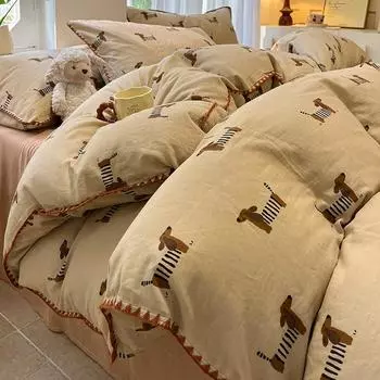 Такса супер мягкая двойная пряжа комплект из четырех предметов хлопковое одеяло с рисунком простыня комплект постельного белья из трех предметов 1.2m bed