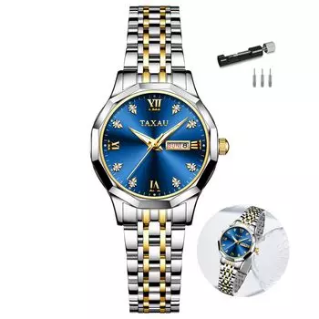 Taxau Women s Quartz Watch Waterproof Blue Dial Date Display Stainless Steel Band Luminous Lightweight Easy to Read (Small) Gift for Girlfriend