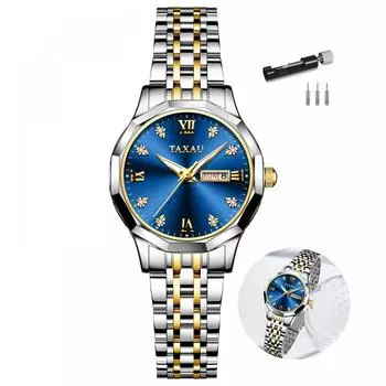 Taxau Women s Watch Popular Waterproof Wristwatch Women Watch Stylish Business Watch for Women Date Day of the Week Blue Dial Fashion Analog Quartz Go