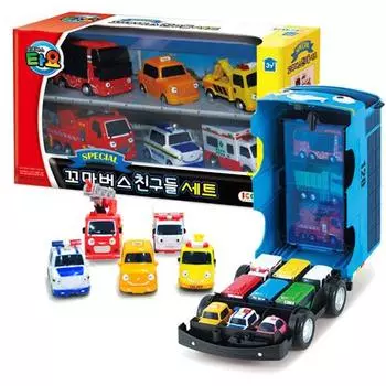Tayo Mini Car Carrier + Friends Mini Car Set of 6, Korean toys