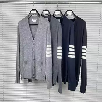 TB Classic Unisex Кашемировый шерстяной кардиган с 5 пуговицами и дизайном из четырех полос