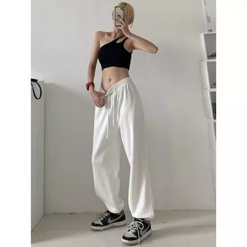 TB Осенние брюки прямого кроя с высокой талией, свободные, спортивные White S