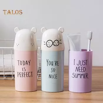 TB Travel Bathroom Cartoon Water Cup Mug Toothbrush Toothpast Holder синий