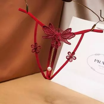 Tback Соблазнительные трусики женские полые вышитые стринги сексуальные жемчужные открытые промежность прозрачные сексуальные брюки женские 2231 one size fits all