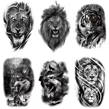Tbs темно-черный элемент животного волк лев тигр переводная татуировка имитация татуировки наклейка 120*190MM