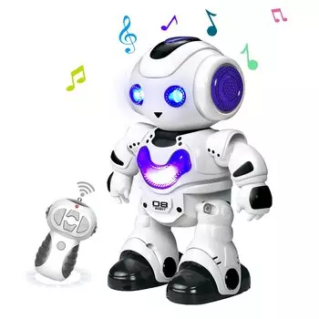 Tcvents Robot Радиоуправляемый игрушечный робот Двуногий шагающий робот Гуманоид Танцевальная музыка Свет Демонстрационный режим Простота в управлении Первый игрушечный робот Рождество День рождения