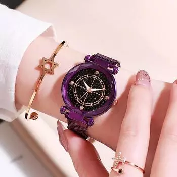 Те же модные часы Milan с браслетом, изысканная поверхность звездного неба с бриллиантами, простые и универсальные модные часы красный