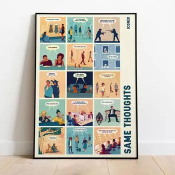Те же мысли, 15 иллюстраций на одном, постеры и принты, украшение на стену, винтажная Настенная картина, картина на холсте, домашний декор 21x30cm No Framed