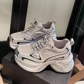 Те же самые серебристые туфли для папы, детская весенне-летняя новая женская обувь с толстой подошвой, увеличивающая рост, повседневная спортивная обувь из натуральной кожи 35