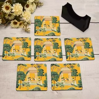 Tea Coasters Set of 6, Beautiful Design with Stand for Tea Cups, Coffee Mugs, and Glasses, Ideal for Diwali Gifting (Eden Garden)